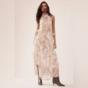 Anthropologie Maeve Halter Sheer Printed Maxi Dress Size Large